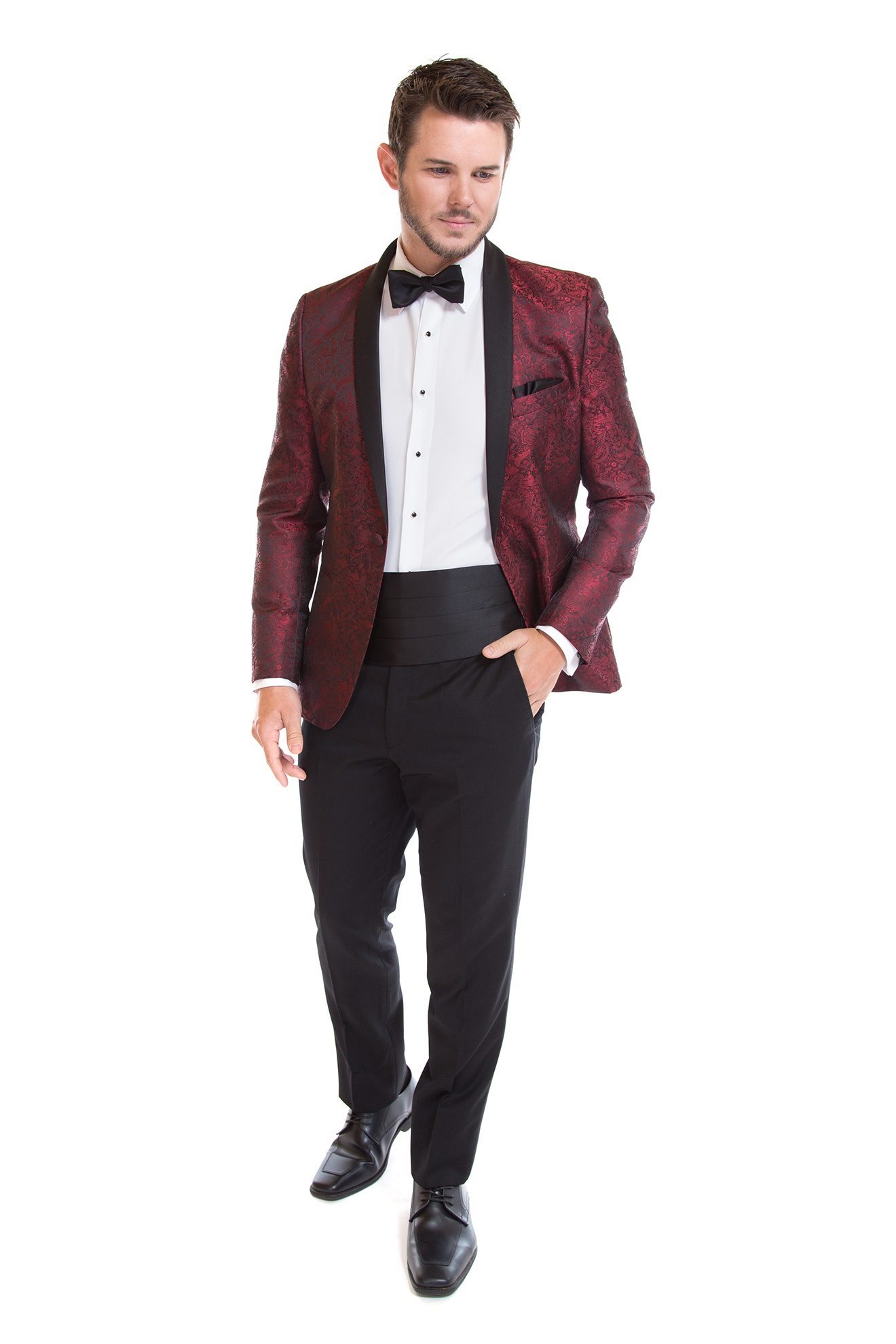 Couture 1910 Apple Red Paisley Tuxedo